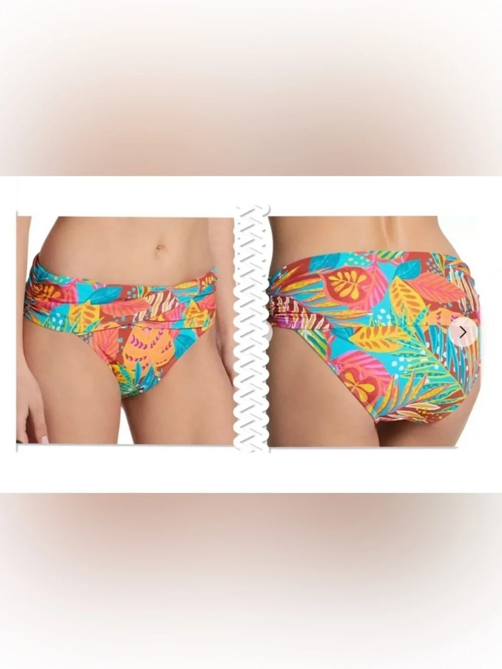 Bleu Rod Beattie Tropical Floral Bikini Bottom in Coral, Turquoise & Yellow Sz 4